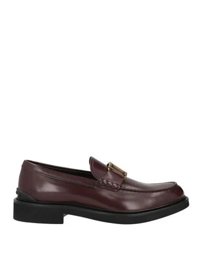 Tod's Man Loafers Burgundy Size 9 Soft Leather In Red