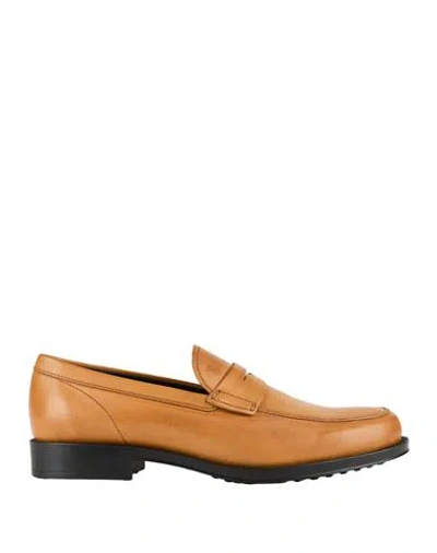 Tod's Man Loafers Camel Size 7.5 Leather In Sand