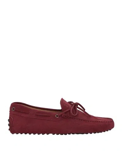 Tod's Man Loafers Garnet Size 7.5 Leather In Red