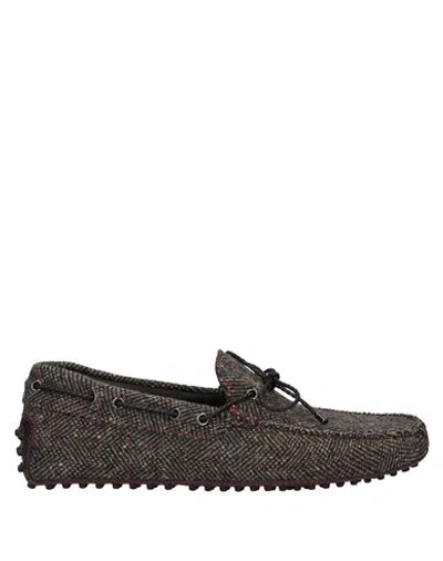 Tod's Man Loafers Grey Size 7.5 Textile Fibers, Soft Leather