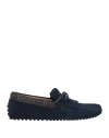 Tod's Man Loafers Midnight Blue Size 9 Leather, Textile Fibers In Blue