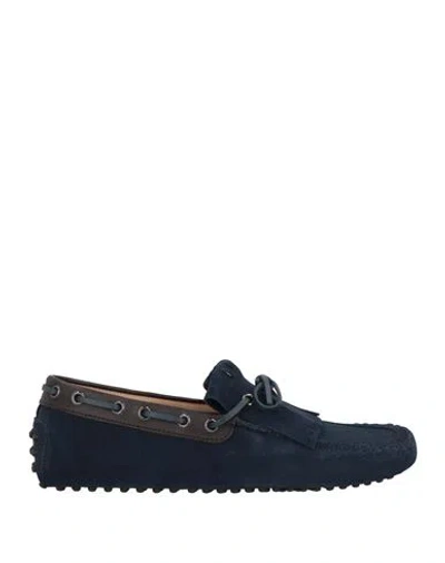 Tod's Man Loafers Midnight Blue Size 9 Leather, Textile Fibers