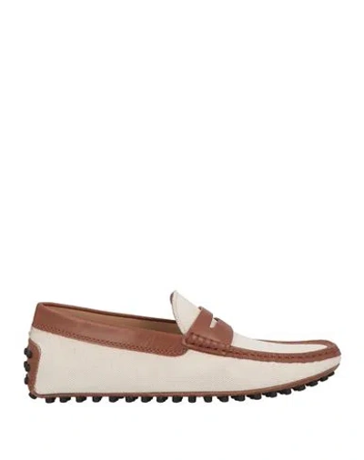Tod's Man Loafers Off White Size 9 Cotton, Leather