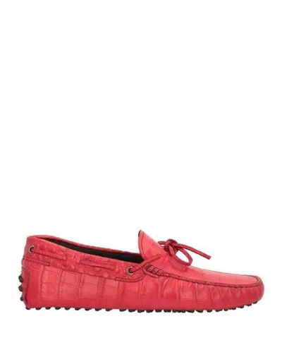 Tod's Man Loafers Red Size 8.5 Soft Leather In Red