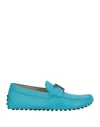 Tod's Man Loafers Turquoise Size 9 Leather In Blue