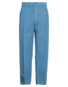 Tod's Man Pants Slate Blue Size 36 Cotton, Linen In Blue