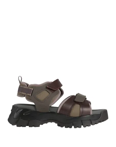 Tod's Man Sandals Military Green Size 9 Textile Fibers, Soft Leather