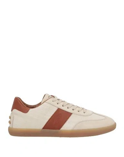 TOD'S TOD'S MAN SNEAKERS BEIGE SIZE 8.5 TEXTILE FIBERS, LEATHER