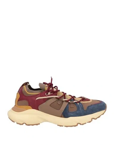 Tod's Man Sneakers Burgundy Size 9 Leather, Textile Fibers In Red