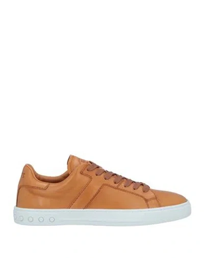 Tod's Man Sneakers Camel Size 9 Leather In Beige
