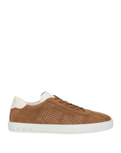 Tod's Man Sneakers Camel Size 9 Leather In Beige