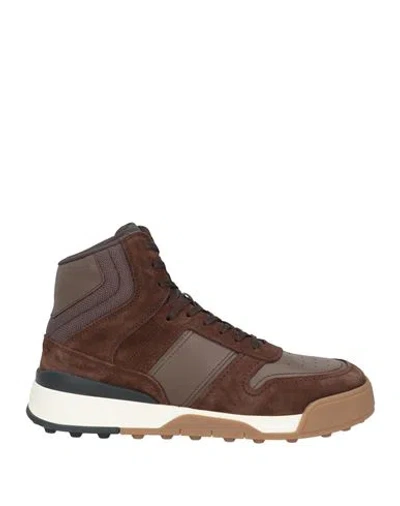 Tod's Man Sneakers Dark Brown Size 8.5 Leather, Textile Fibers