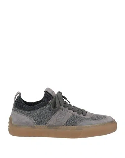 Tod's Man Sneakers Grey Size 8.5 Leather, Textile Fibers