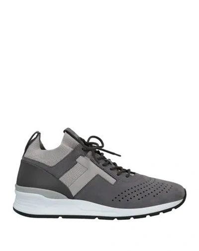 Tod's Man Sneakers Grey Size 8 Leather, Elastic Fibres