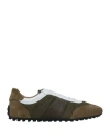 Tod's Man Sneakers Military Green Size 7 Leather, Textile Fibers