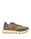 Tod's Man Sneakers Military Green Size 8.5 Leather, Textile Fibers
