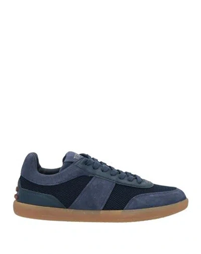 Tod's Man Sneakers Navy Size 8.5 Textile Fibers, Leather In Navy Blue