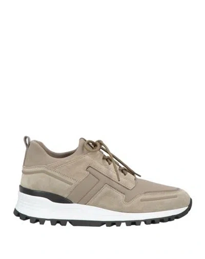 Tod's Man Sneakers Taupe Size 9 Leather, Textile Fibers In Brown