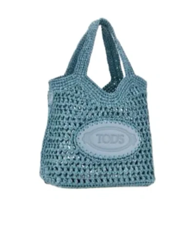 Tod's Logo-patch Crochet-knit Tote Bag In Blue