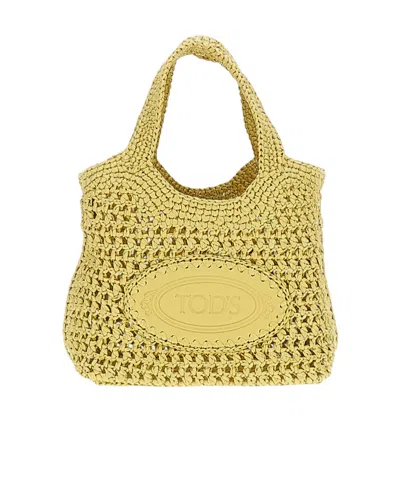 Tod's Manici Logo Debossed Tote Bag In Yellow