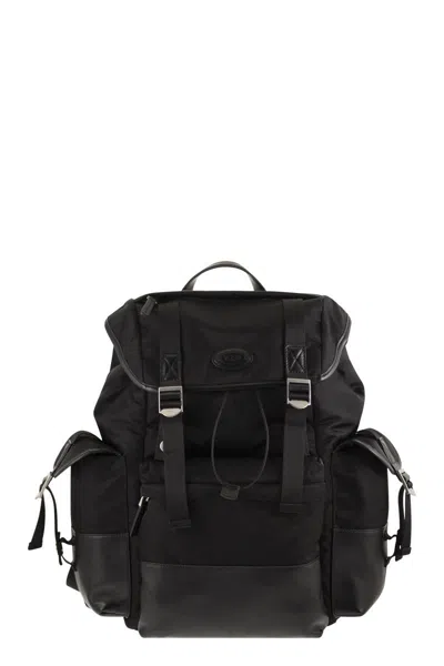 Tod's Medium Fabric And Leather Backpack In Black