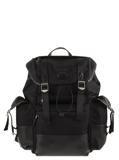 Tod's Medium Fabric And Leather Backpack In Black
