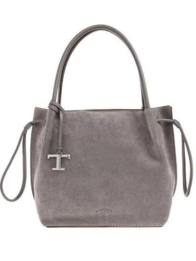 Tod's Medium Leather Handbag In Gray