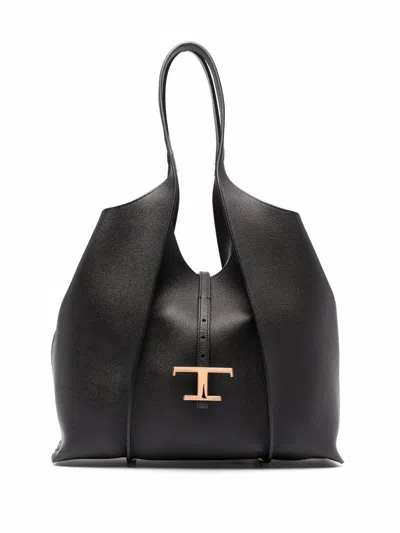 Tod's Medium Leather Shopping Bag In Black