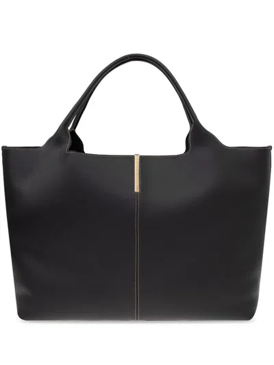Tod's Medium Leather Shopping Bag In Black