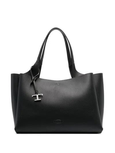 Tod's Medium Leather Shopping Bag In Black