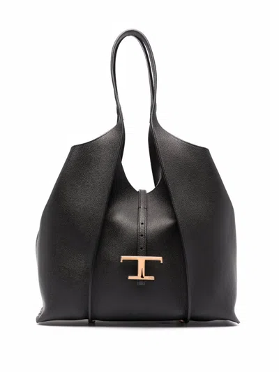 Tod's Medium Leather Tote Bag In Black