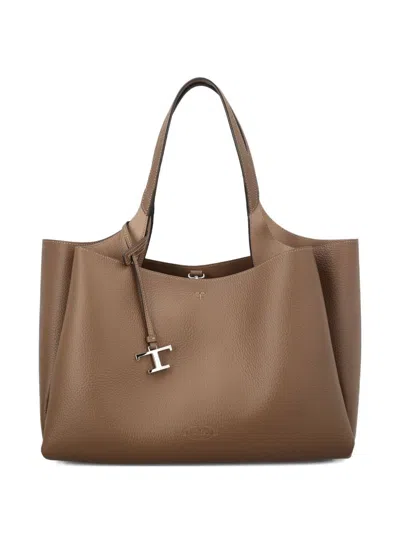 Tod's Medium Leather Tote Bag In Brown