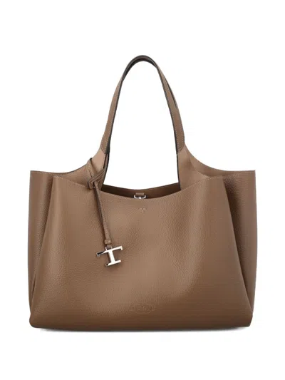 Tod's Medium Leather Tote Bag In Brown