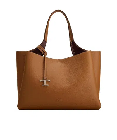 Tod's Medium Leather Tote Bag In Brown