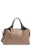 Tod's Medium Apa Bauletto Leather Top Handle Bag In Creta/nero