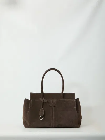 Tod's Suede Leather Tote Bag Metal Feet In Brown