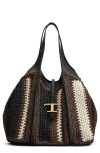 Tod's Medium T Timeless Crochet Raffia & Leather Shopping Bag