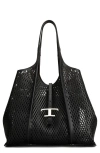 Tod's Medium T Timeless Perforated Leather Shopper In Nero