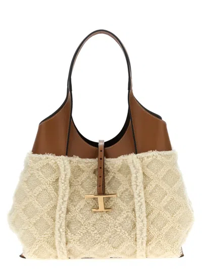 Tod's Medium 't Timeless' Shopping Bag In Neutral