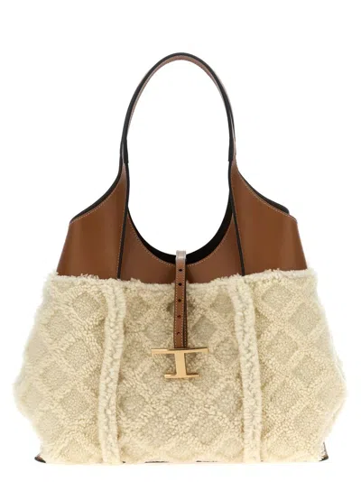 Tod's Brown/ White Medium T Timeless Shopping Bag In Multi