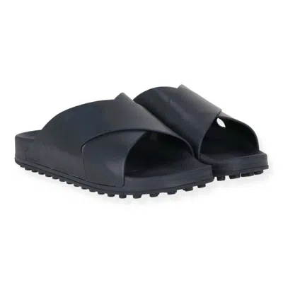 Tod's Men's Navy Leather Crossover Slide Sandals In Black