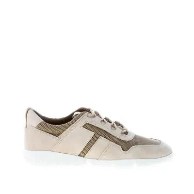 Pre-owned Tod's Men Shoes Beige Suede And Green Tech Fabric Lightweight Panelled Sneaker