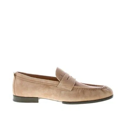 Pre-owned Tod's Men Shoes Brown Kaki Suede Penny Loafer Rubber Sole Xxm02e0ec60oa6s401