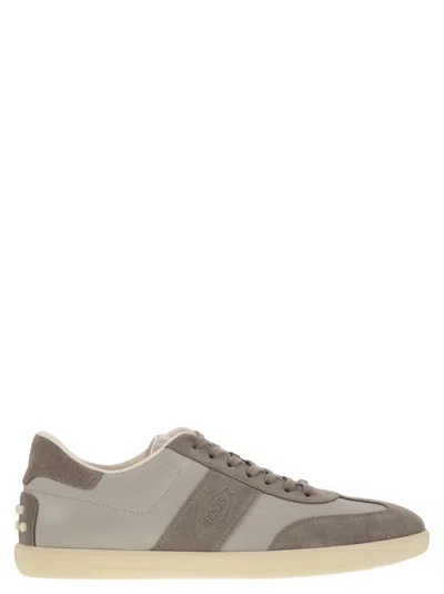 Tod's Men Smooth Leather And Suede Tabs Sneakers In Gray