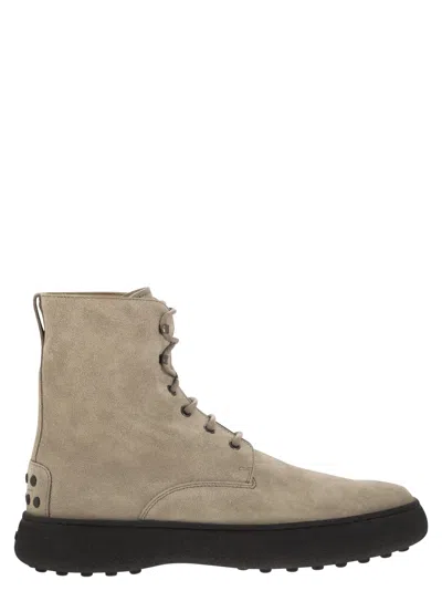 Tod's Urban Elegance Suede Ankle Boots With Chunky Sole, 4.5 Cm In Beige