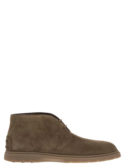 Tod's Men Suede Leather Boots In Brown