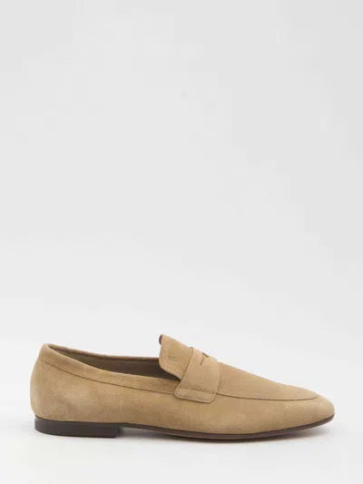 Tod's Men Suede Loafers In Cream