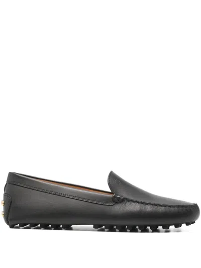 Tod's Metal Detailing Leather Gommino Loafers In Black