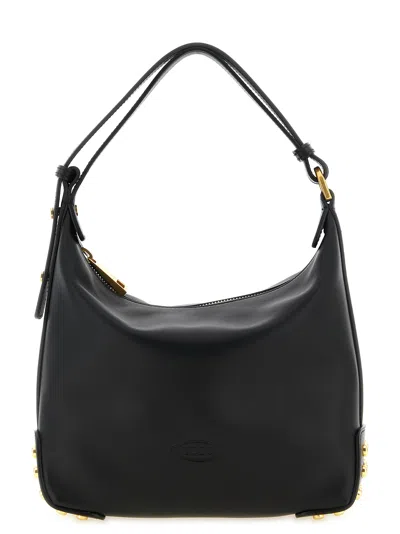 Tod's Metal Dots Mini Leather Shoulder Bag In Black
