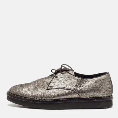 Tod's Metallic Bronze Leather Platform Lace Up Oxfords In Silver